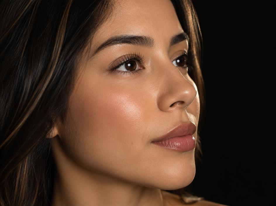 Latina woman with naturally curled lashes after a classic lash lift