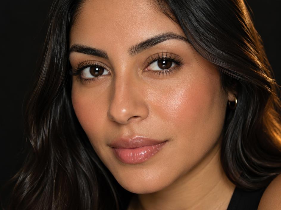 Latina woman with naturally darkened lashes after a lash tint